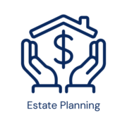 Icon of hands holding a home with a dollar sign representing estate planning.