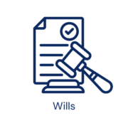 Icon of a will document with a gavel representing wills and living wills.