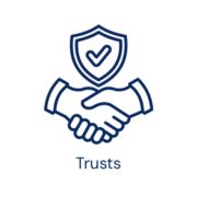 Icon of a handshake with a shield and checkmark representing trusts.