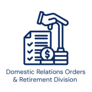 Icon of a checklist and stacked coins representing domestic relations orders and retirement division.